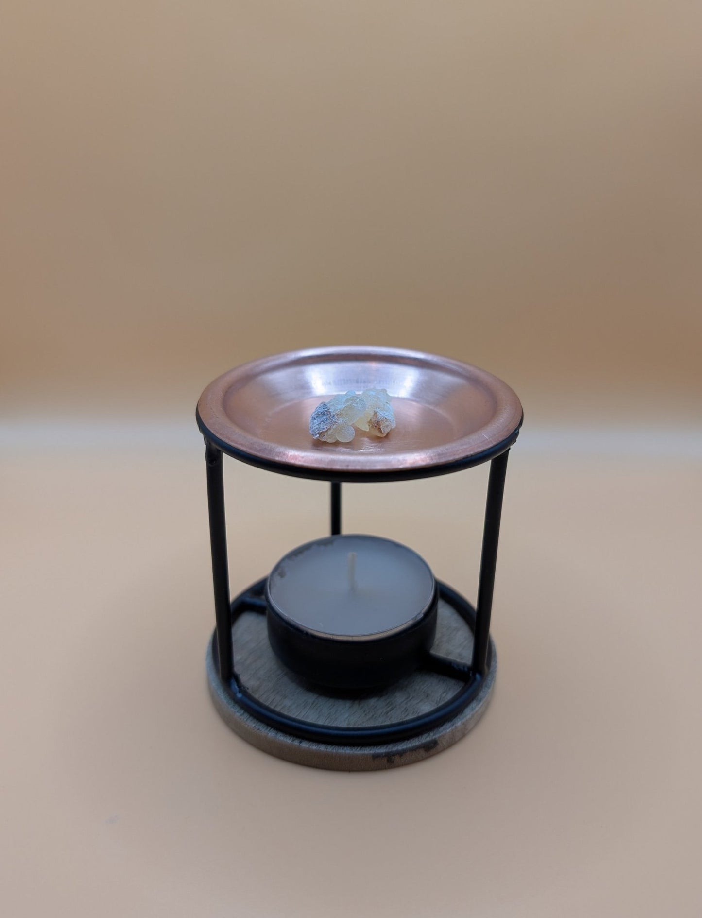 Brûle encens avec bougie chauffe plat et plateau en cuivre
