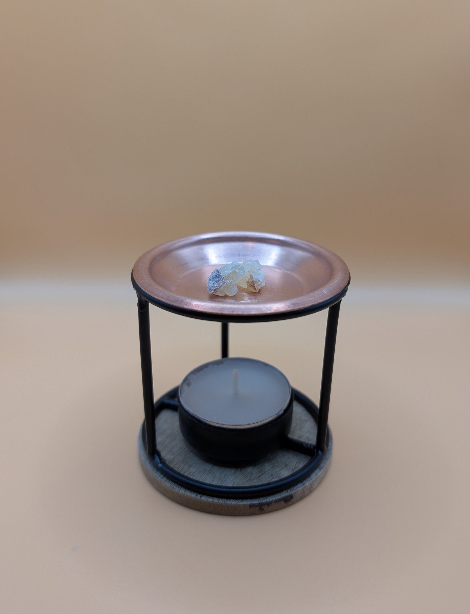 Brûle encens avec bougie chauffe plat et plateau en cuivre