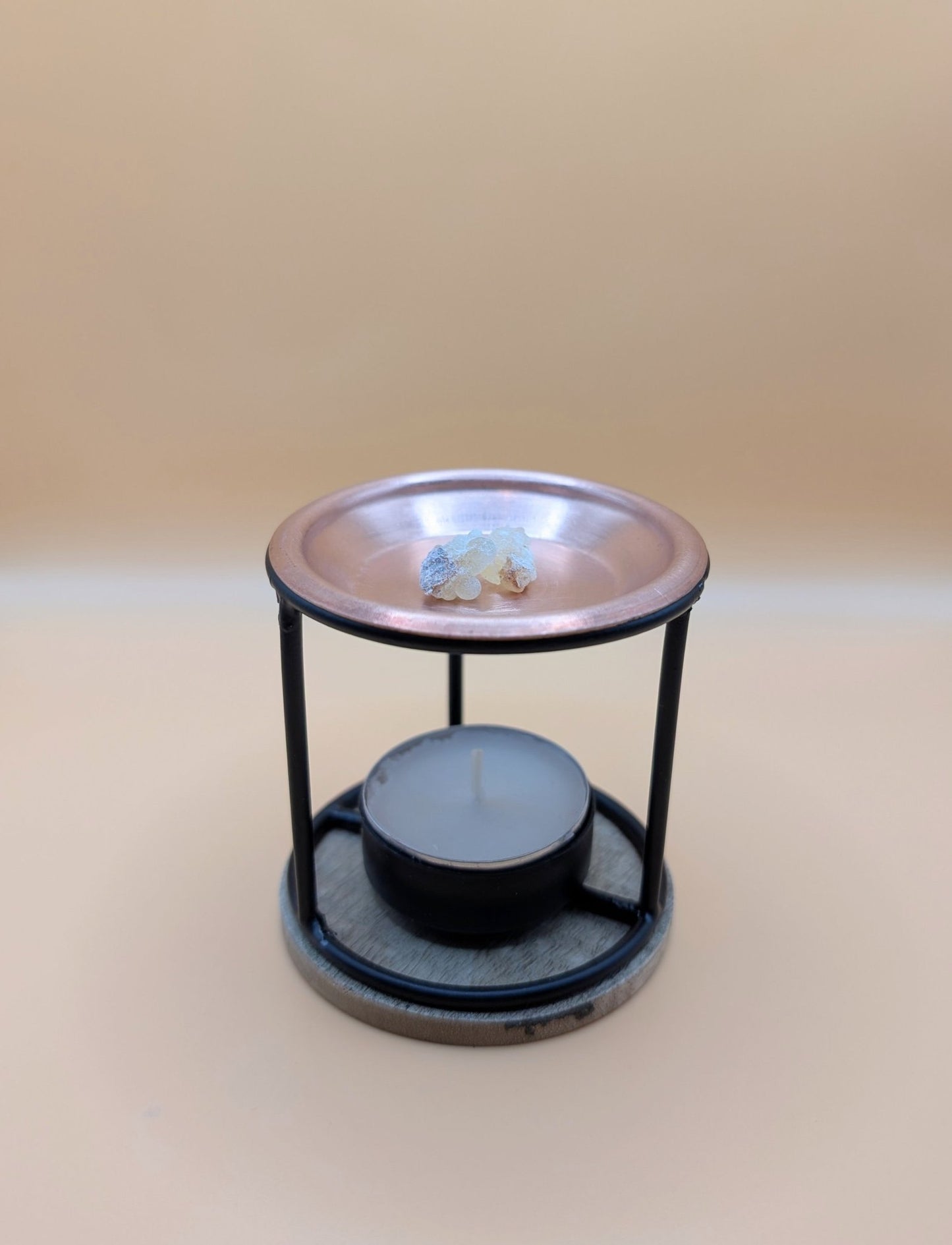 Brûle encens avec bougie chauffe plat et plateau en cuivre