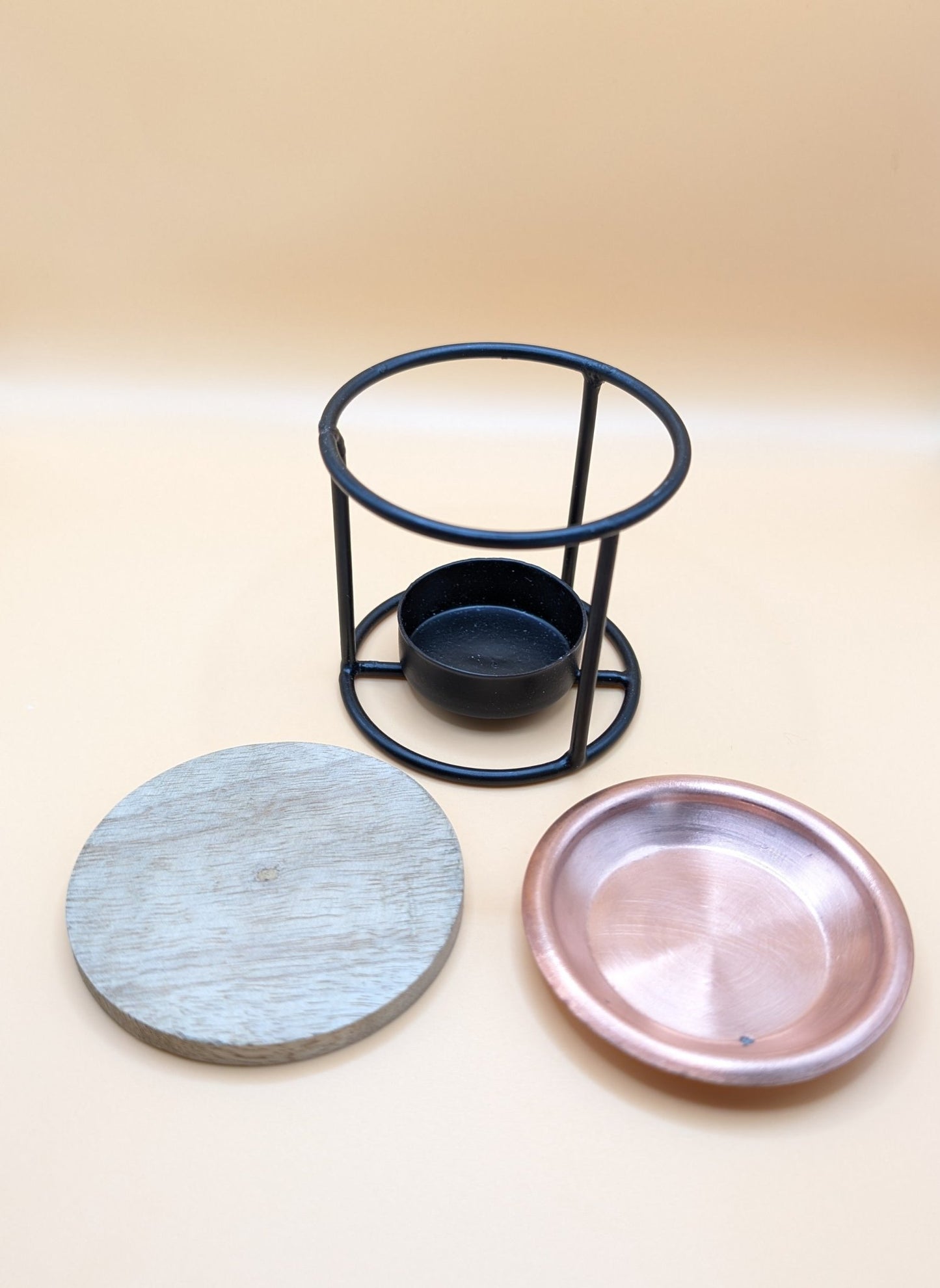 Brûle encens avec bougie chauffe plat et plateau en cuivre